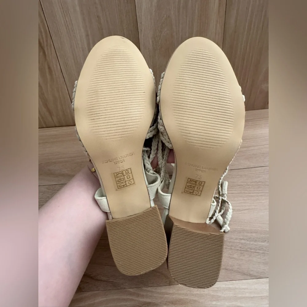 Journee Collection Cream Railee Braided Block Heel Sandals